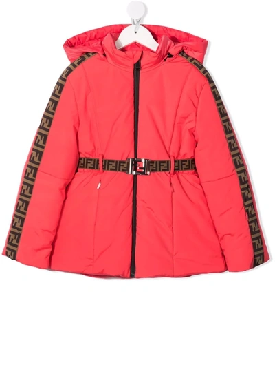 Shop Fendi Monogram-print Padded Jacket In Red