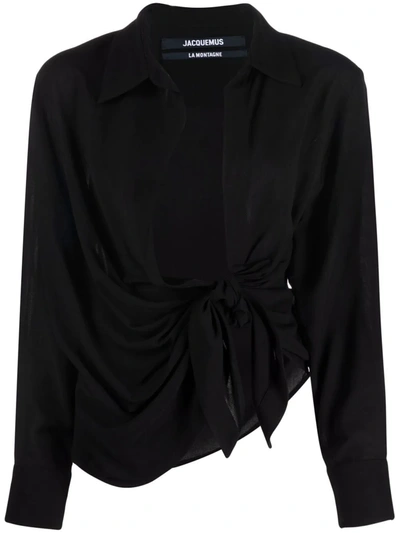Shop Jacquemus La Chemise Bahia Long-sleeve Shirt In Black