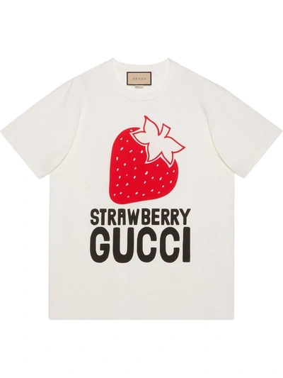 Shop Gucci Strawberry  Organic Cotton T-shirt In White