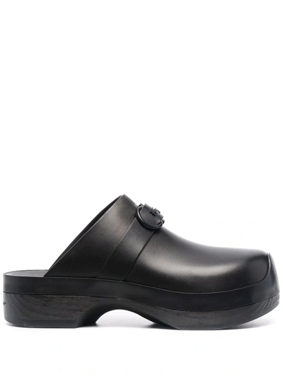 Ferragamo Gancini Ornament Clogs In Black