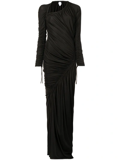 Shop Bottega Veneta Ruched Asymmetric Long Dress In Black