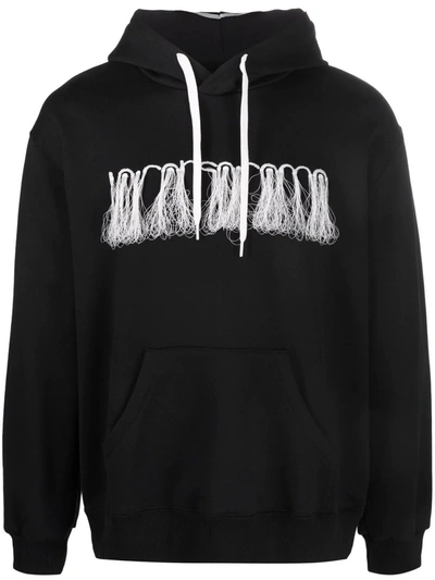 Shop Doublet Fringe Embroidered Cotton Hoodie In Black