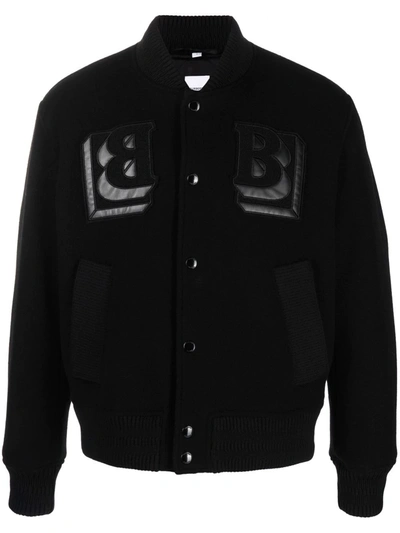 Burberry Wool Rabbit Varsity Jacket In Black