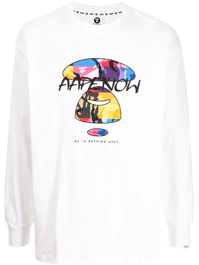 Shop Aape By A Bathing Ape Graphic-print Longsleeved T-shirt In White