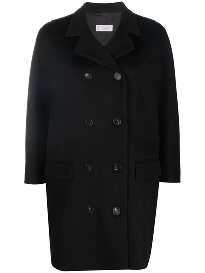 Shop Alberto Biani Double-breasted Wool Coat In Black