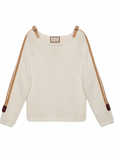 Shop Gucci Buckle-strap Wool Jumper In White