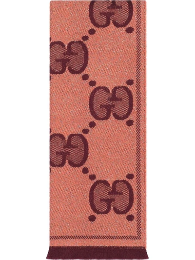 Shop Gucci Gg Jacquard Knitted Scarf In Pink