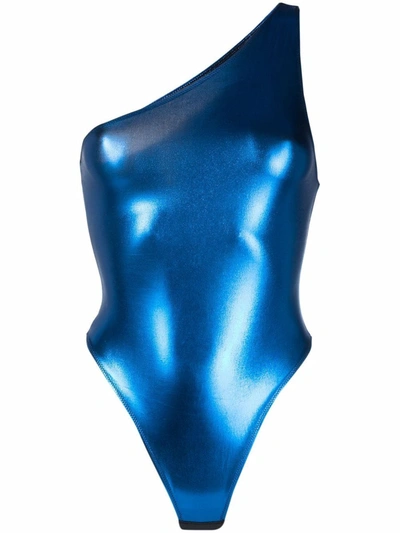 Maison Close Blue Angel Asymmetric Bodysuit In Blue
