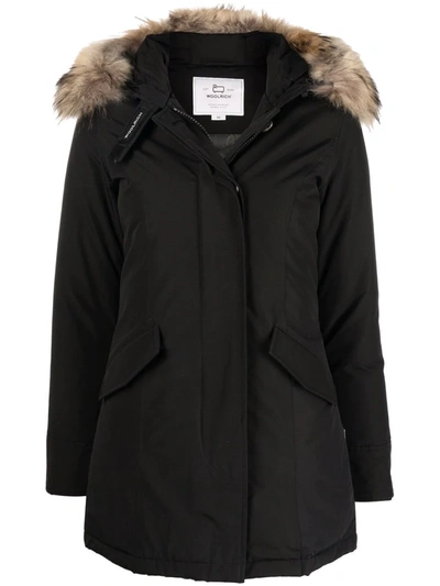 Shop Woolrich Fur-trimmed Hooded Parka In Black