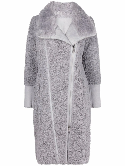 Shop Patrizia Pepe Faux-shearling Zip-up Coat In Grey