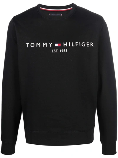 Shop Tommy Hilfiger Logo-embroidered Cotton Sweatshirt In Black