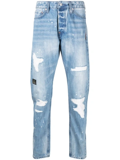 Shop Evisu Slim-fit Ripped Jeans In Blue
