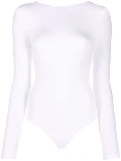Shop Wolford Memphis Long-sleeve Bodysuit In White