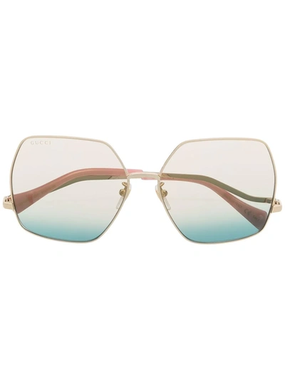 Shop Gucci Oversize Metal Frame Sunglasses In Gold