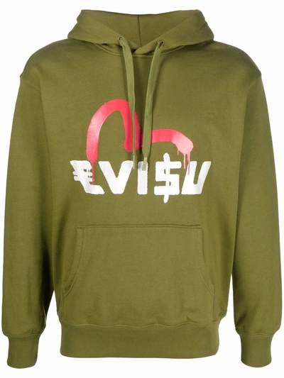Shop Evisu Logo-print Long-sleeve Hoodie In Green