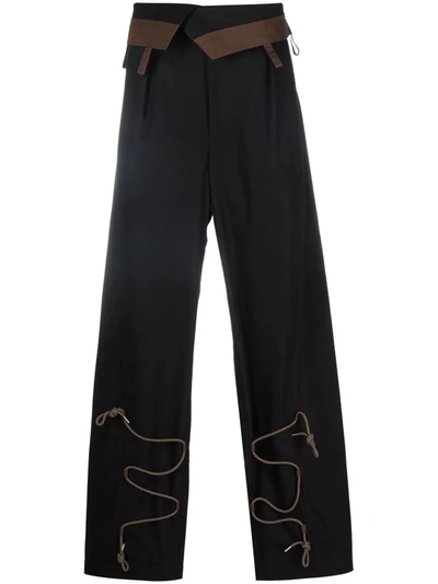 Shop Jacquemus Lace-detail Wide-leg Trousers In Black