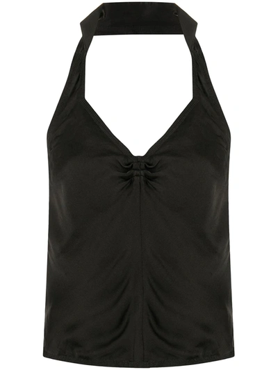 Pre-owned Saint Laurent Halterneck Silk Top In Black