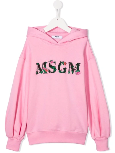 Shop Msgm Logo-print Hoodie In Pink