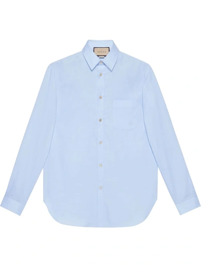 Shop Gucci Double G-embroidered Cotton Shirt In Blue