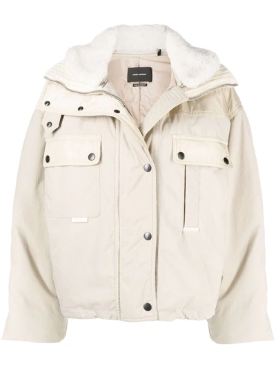 Shop Isabel Marant Shearling-trimmed Puffer Jacket In Neutrals