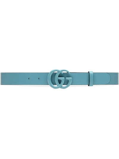 Shop Gucci Gg Marmont Leather Belt In Blue