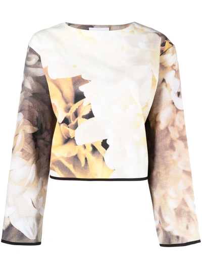 Shop Atu Body Couture Floral-print Crew Neck Sweatshirt In Neutrals