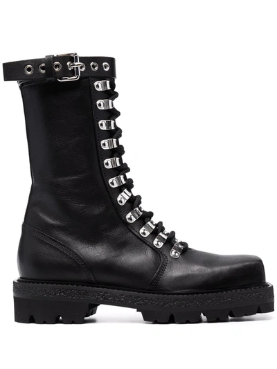 Shop Philosophy Di Lorenzo Serafini Debossed-logo Strap Leather Boots In Black