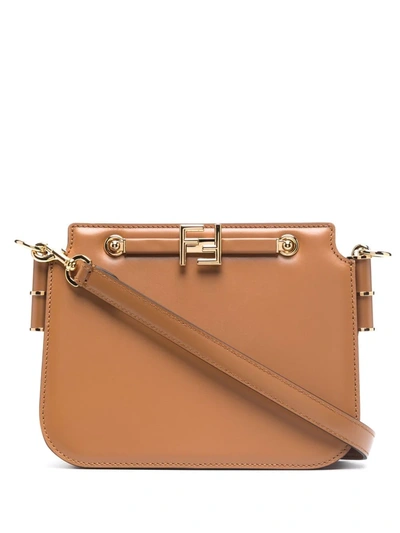 Shop Fendi Ff Logo Touch Bag In Brown