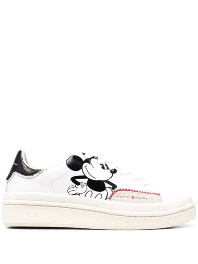Shop Moa Master Of Arts Mickey-print Leather Trainers In White