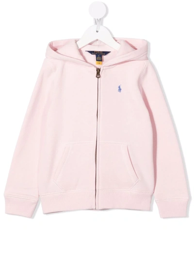 Polo Ralph Lauren Logo-embroidered Zip-front Hoodie In Pink