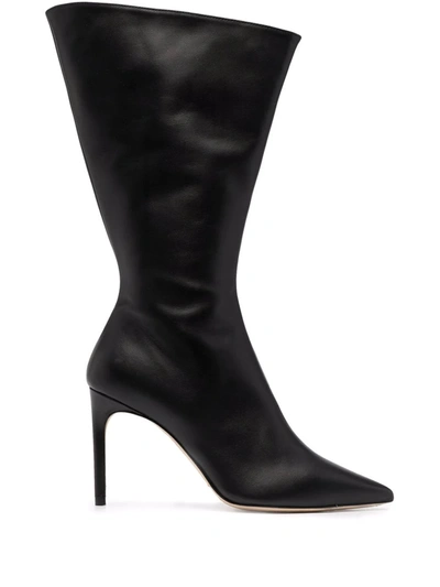 皮质细高跟高筒靴