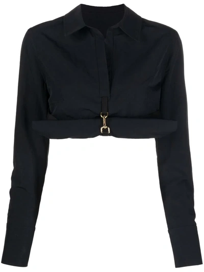 Shop Jacquemus Terra Cropped Rolled Shirt In Black