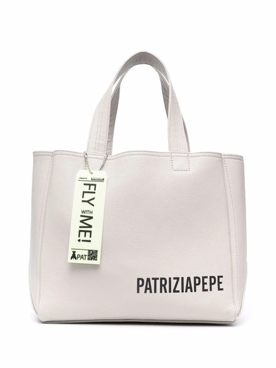 Shop Patrizia Pepe Logo-print Tote Bag In Grey