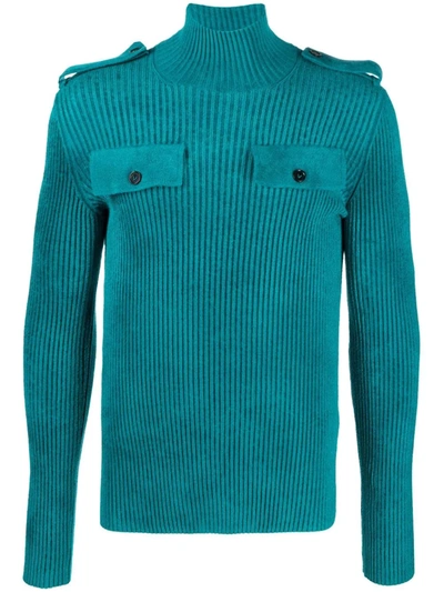 Shop Bottega Veneta Ribbed-knit Epaulettes Jumper In Blue