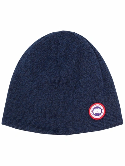Shop Canada Goose Patch-embellished Beanie In Blue