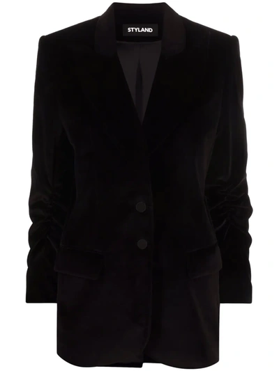 Shop Styland Single-breasted Velvet Blazer In Black