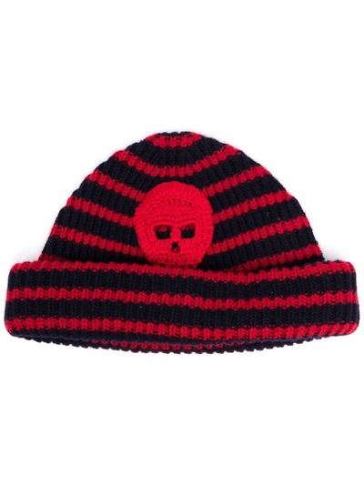 Shop Alexander Mcqueen Skull-detail Ribbed-knit Beanie In Red