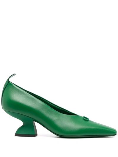 Ferragamo F Heel Leather Pumps In Green