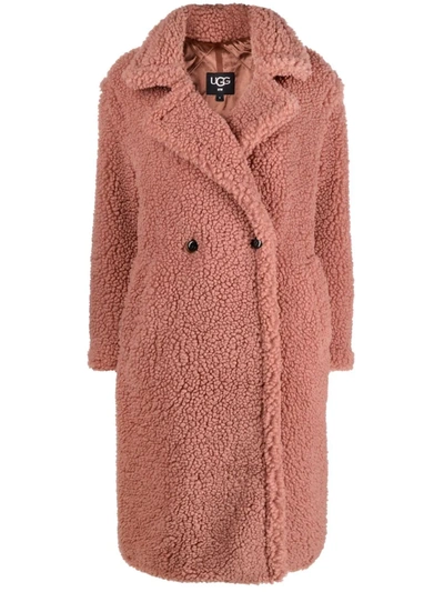 Shop Ugg Faux-shearling Double-breasted Coat In Pink