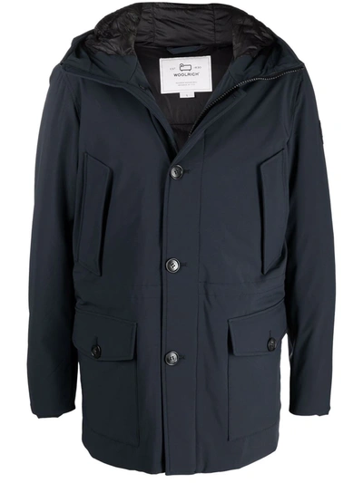 Woolrich Artic Hooded Button-fastening Parka In Blue