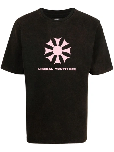 Shop Liberal Youth Ministry Logo-print Cotton T-shirt In Black