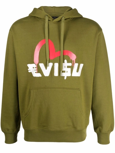 Shop Evisu Logo-print Cotton Hoodie In Green