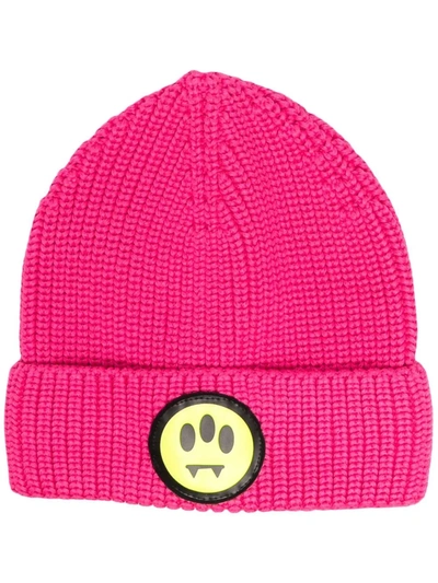 Shop Barrow Logo-patch Knitted Beanie In Pink