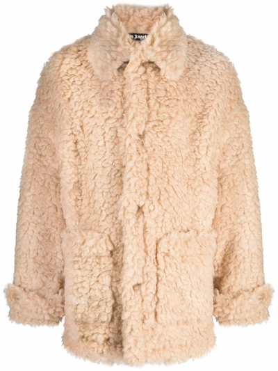 Shop Palm Angels Faux-shearling Single-breasted Short Coat In Neutrals