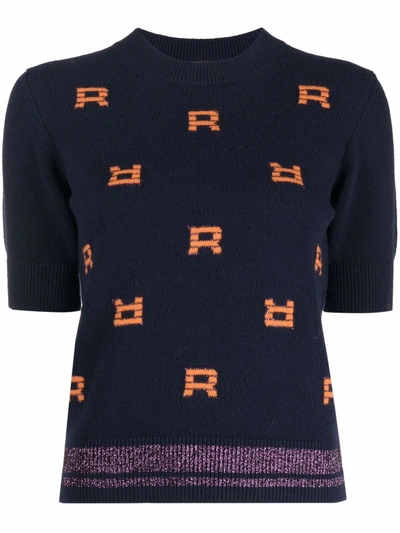 Shop Sonia Rykiel Logo-knit T-shirt In Blue