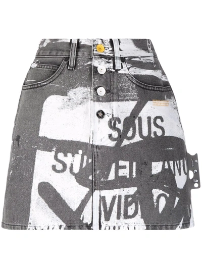 Off-white Black Graphic Text-print Denim Mini Skirt In Black