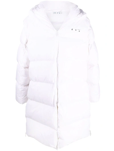 Shop Off-white Hands Off Logo Hooded Padded Coat In White