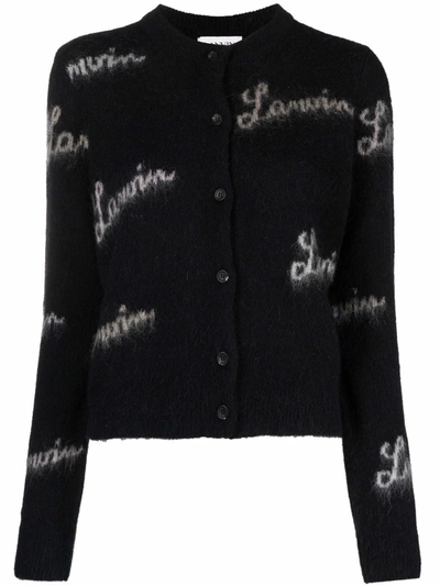 Shop Lanvin Logo Knit Cardigan In Black