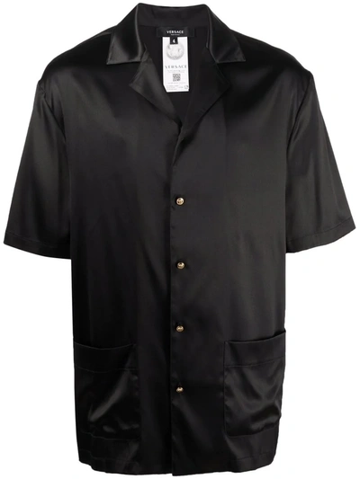 Shop Versace Short-sleeve Silk-blend Shirt In Black
