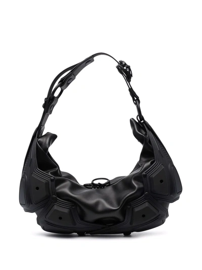 Shop Innerraum Ruched Leather Shoulder Bag In Black